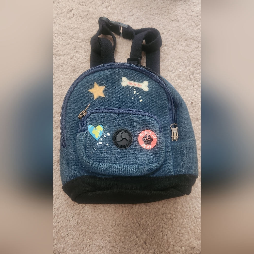 DOGS Blue Denim Backpack with Fun Patches